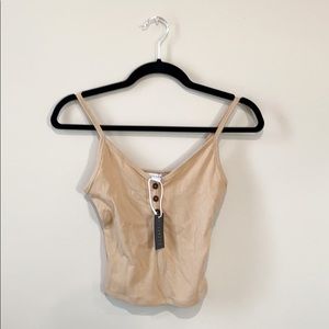 Beige Cropped Tank with Button Details NWT
